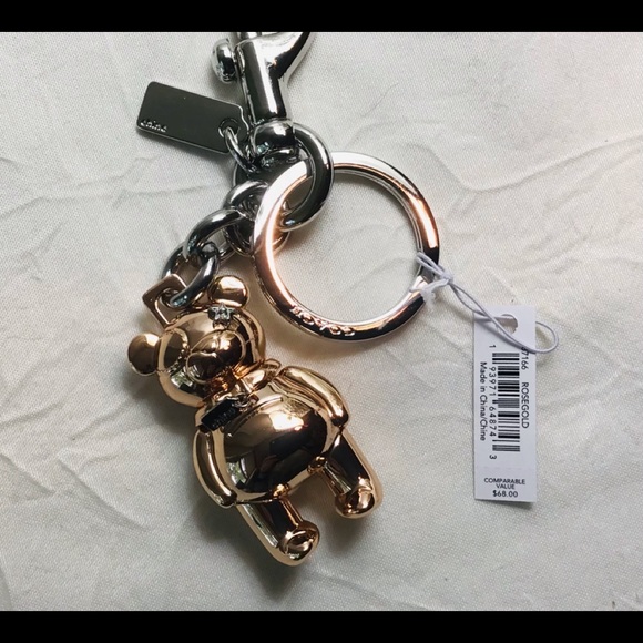 NWT Coach 3D RoseGold Teddy Bear Key Ring Charm - Picture 12 of 14